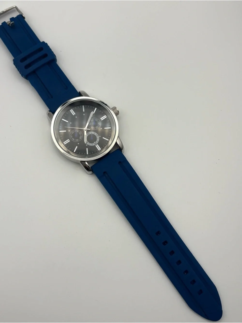 Blue Black Silver Large Men’s Watch Sturdy Works - Picture 6 of 6
